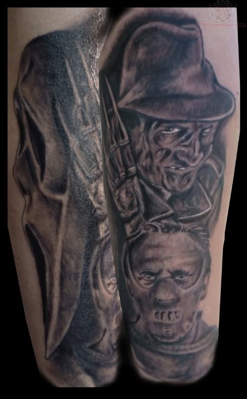 Freddy And Jason Grey Ink Tattoos